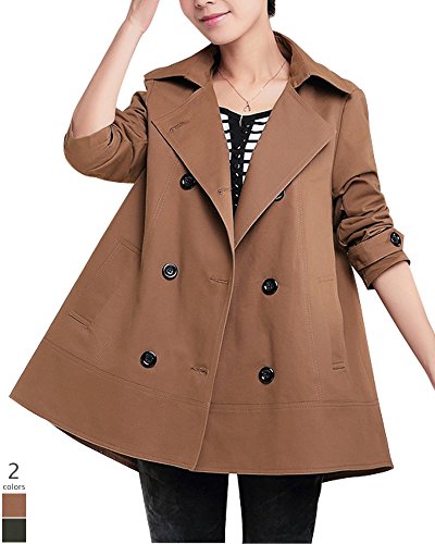 Spargel 選べる 6 サイズ コットン ショート トレンチ ジャケット コート レディース 大人 可愛い Aライン M L 2L 3L 4L 5L カーキ ミリタリー グリーン ウォールナット ブラウン 大きい サイズ プチプラ