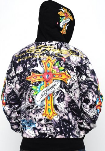 Ed Hardy Men's Specialty Fur Lined Alley Cat Hoodie Jacket