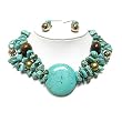 Turquoise Round Stone Pendant and Multi Stone Necklace Earrings Set