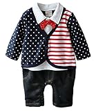 BAOHULU ベビー服　男の子用　ロンパース　ベビー肌着　春/秋型　コットン　柔らかい　フォーマル　蝶ネクタイ　ドット柄　お出かけ着