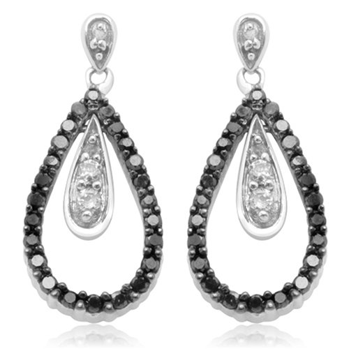 Childrens Toyshop  Jewelry : 10k White Gold Black and White Diamond Pear Shaped Earrings (1/2 cttw)
