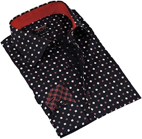 Rosso Milano's Mens Casual Navy Slim Fit Contrast Lining Button Down Dress Shirts