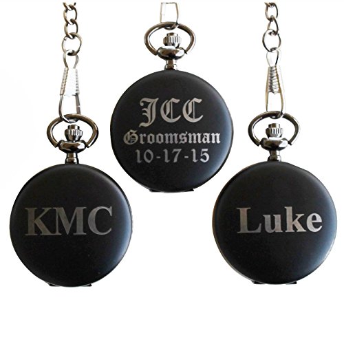 Personalized Monogrammed Quartz Black Matte Pocket Watch - Groomsmen Wedding Gifts - Engraved Free