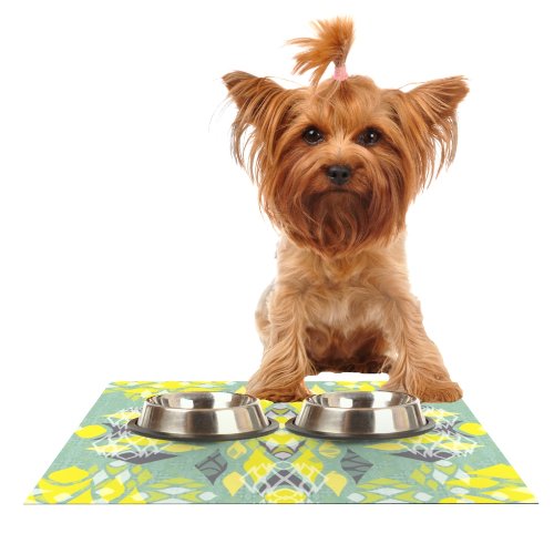 Kess InHouse Miranda Mol “Joyful Teal” Feeding Mat for Pet Bowl, 18 by 13-Inch