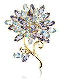 Gold Over Sterling Silver and Marquise-Cut Simulated Tanzanite Floral Brooch