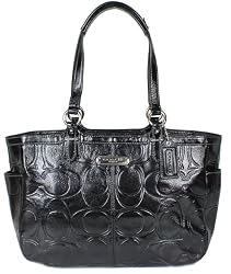 Coach Embossed Signature Patent Leather Gallery Tote Bag 19462 Black