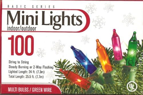 Basic Series 100 Mini Lights-Indoor/Outdoor-Multi Bulbs/Green Wire