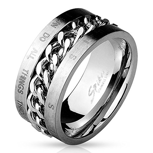 STR-0488 Stainless Steel Chain Center with Bible Words Engraved Ring