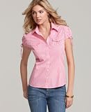 Tommy Hilfiger Top, Gingham Camp Shirt Marrakesh Pink/Classic White
M