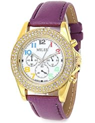 Colorful Number Marker Quartz Watch Wristwatch Timepiece w Rhinestones Decor f Lady Women Girls - Purple SWWT4-290196