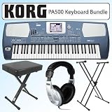 Korg PA500-ORT Middle Eastern Edition Portable Professional Arranger Keyboard Bundle With Three-Position X-Style Bench, Classic Double-X Keyboard Stand & Multi-Purpose Headphones