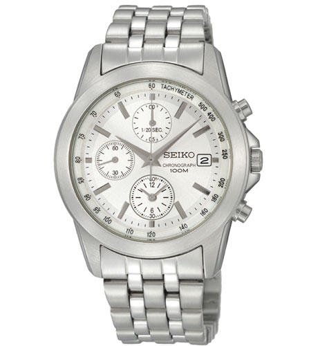 Seiko Stainless Steel Chronograph Mens Watch Silver Dial