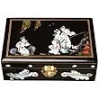 Handmade Black Lacquer & Mother Of Pearl Jewelry Box With Mirror - Fishing Among Lotus Flowers
