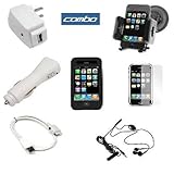 Black Silicone Skin Case + 3.5mm Stereo Headset Handsfree W/ Microphone + USB Data Cable + USB Car Charger + USB Home Charger + Clear Reusable Full LCD Screen Protector + Windshield Car Mount Holder with Large Suction Cup for Apple 2nd Generation Iphone 3G Smartphone