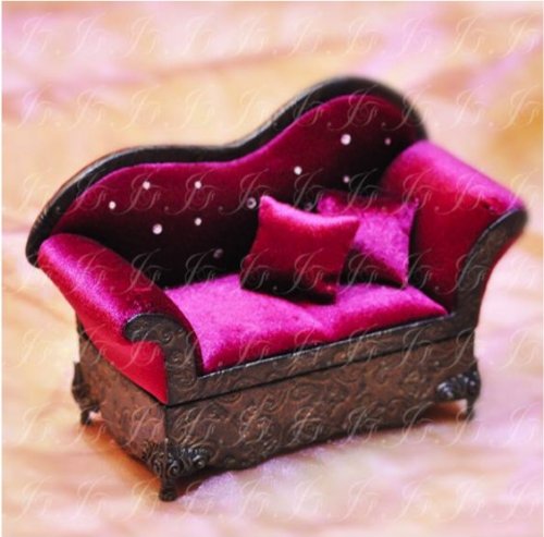 Sofa Style Unique Fashion Jewelry Box With Interior Mirror & 2 Pillows For Teens And Tweens - Fuschia With Swarovski Crystals