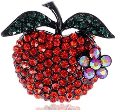 Spicy Key Synthetic Ruby Red Rhinestone Synthetic Emerald Leafy Teacher's Pet Apple Fruit Pin Brooch