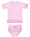 RuffleButts® Girls Hot Pink Seersucker UPF 50+ Ruffled Rash Guard Bikini Swimsuit Set