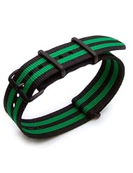 G10 Nato 22mm James Bond Double Black & Green Watch Band IP Black Buckle