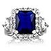Sapphire CZ Cocktail Ring - Night at the Oscars .925 Sterling Silver Jewelry w/Large Sapphire Blue Colored Square Center Stone & Cubic Zirconias Around Size 7