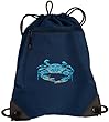 BLUE CRAB Drawstring Bag Backpack Navy Blue Crab Deluxe Draw String Back Pack - For Boys Girls Students or Adults