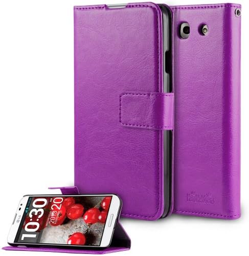 HHI LG Optimus G Pro Flip Wallet Case with Stand PURPLE Slim Style with Folio Flip Cover Support Auto Sleep and Wake Feature for Optimus G Pro
