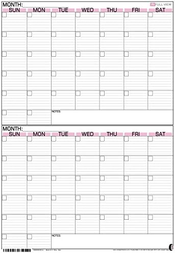 24" x 17" Medium Wet Erase - 2 Month Pink Wall Calendar - Laminated Vertical Planner (2417-60vp)