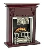 Dollhouse Miniature Mahogany Fireplace with Faux Fire!!!