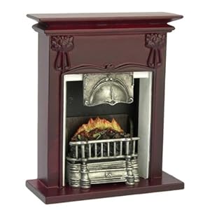 Dollhouse Miniature Mahogany Fireplace with Faux Fire!!!
