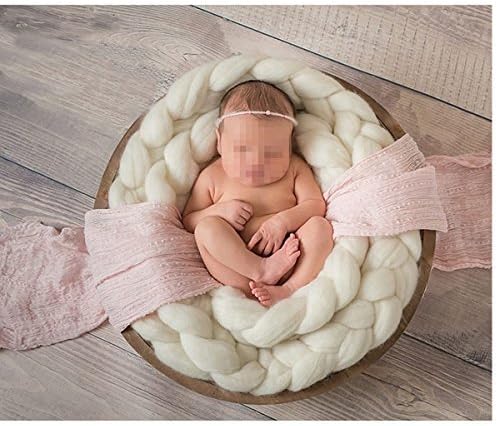 ColorName Newborn Baby Photography Backdrop Braid Wool Spinning Fiber Wrap Baby Photo Props String Blanket(White)