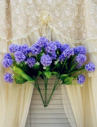 Sweet Home 14'' Three Hydrangea Chrysanthemum / Lavender Flower Ball Silk Artificial Bouquets (6-stem, 9 Flower Heads), with No Pot (Purple)