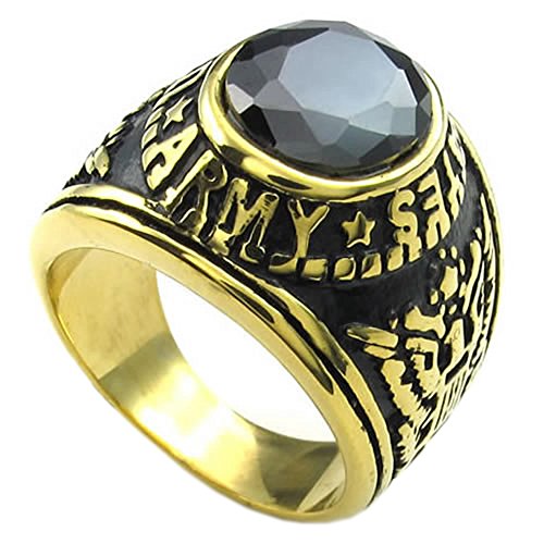 KONOV Mens CZ Stainless Steel Ring, Eagle Hawk US ARMY, Black Gold