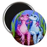 Love Frogs Pink and Blue Original Art 2.25 inch Fridge Magnet