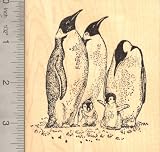 Emperor Penguins with Chicks Rubber Stamp