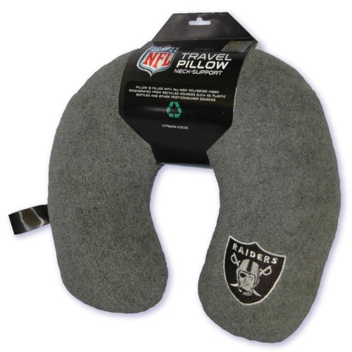 NFL Oakland Raiders Embroidered U-Shaped Fleece Travel Neck Pillow (Charcoal)