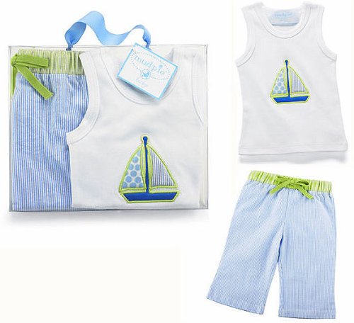 Mud Pie Baby Sailboat 2 Piece Tank & Drawstring Pant Gift Set 0-6 Months