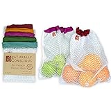 Eco Friendly See Through Washable and Reusable Produce Bags - Soft Premium Lightweight Nylon Mesh Large - 12" X 14" - Set of 5 (Red, Yellow, Green, Blue, Purple) | By Naturally ConsciousTM