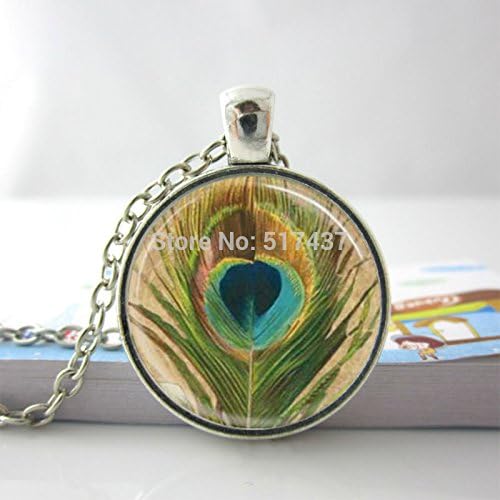 Pretty Lee Peacock Necklace Peacock Feather Necklace Handmade Elegant Peacock Feather Glass Dome Necklace Pendant