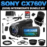 Sony HDR-CX760V High Definition Handycam 24.1 MP Camcorder with 10x Optical Zoom and 96 GB Embedded Memory (32GB Intermediate Bundle Kit) includes Charger, Battery, 32GB SD Memory, Carrying Bag, Full Size Tripod, Monopod, HDMI Cable, Card Reader, (2) Lenses, Filters and Cleaning Kit