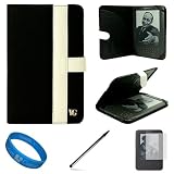 Anza Black and White Executive Nylon Protective Carrying Case Cover with 4-Way Corner Restraint Strap and Accessory Slots for Amazon Kindle 3G Graphite 6 inch Wi-Fi e-ink Display e-Book Reader + Silver Dual Tip Stylus Pen for e-Ink and LCD Screens + SumacLife TM Wisdom Courage Wristband