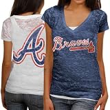 MLB Touch by Alyssa Milano Atlanta Braves Ladies Superfan III Burnout Premium V-Neck T-Shirt - Navy Blue/White (Large)