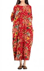 Floral Print Elbow Length Sleeves  Cotton/Linen Maxi Dress  With a Bow(s)