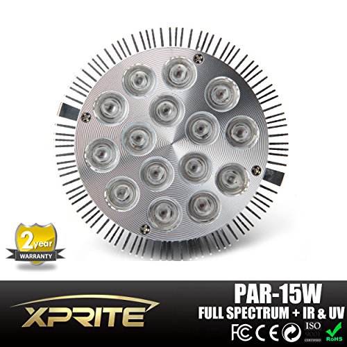 Xprite E26 E27 15W Led Grow Light Full Spectrum Red Blue White Orange IR UV (Ultraviolet) LED Lights for Plants in Garden Greenhouse