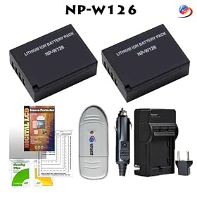 ZIP NP-W126 Kit (Includes 2-NP-W126 1500mAh batteries, charger, card reader, screen protector kit) for Fuji Finepix HS30EXR,HS33EXR