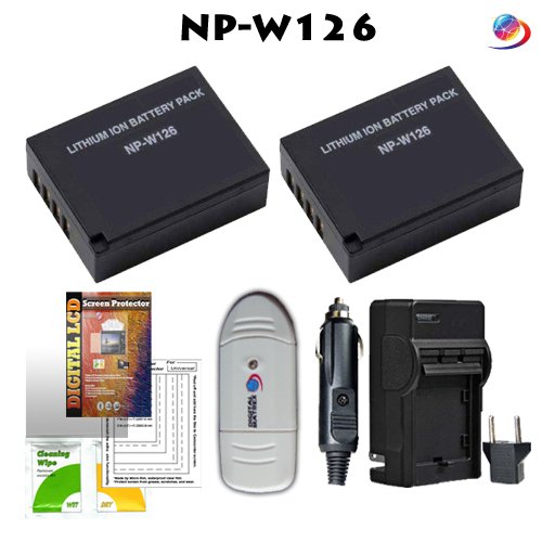 ZIP NP-W126 Kit (Includes 2-NP-W126 1500mAh batteries, charger, card reader, screen protector kit) for Fuji Finepix HS30EXR,HS33EXR