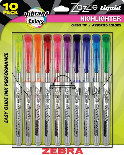 Zebra zazzle liquid highlighter, assorted colors, 10 pack (71111)