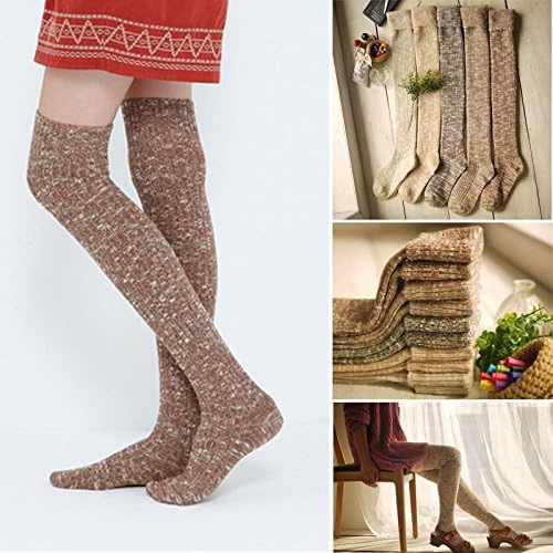 Jamemory 3 Pair/Lot 3 Colors Women Lady Girl Wool Cotton Blend Thick Knit Over Knee Thigh High Warm Socks
