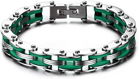 Quubb Men Titanium Steel Bike Chain Bracelet Motorcycle Heavy Bangle Man Jewelry (Green)