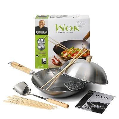Ken Hom 31cm Traditional Carbon Steel 10 Pce Wok Set Ken Hom 31cm Traditional Carbon Steel 10 Pce Wok Set