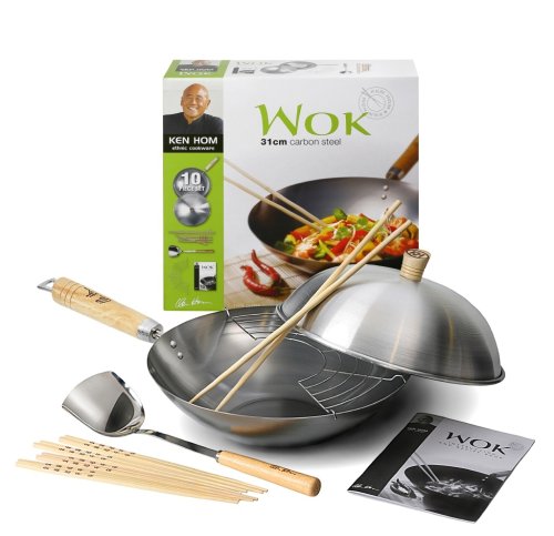 Ken Hom 31cm Traditional Carbon Steel 10 Pce Wok Set