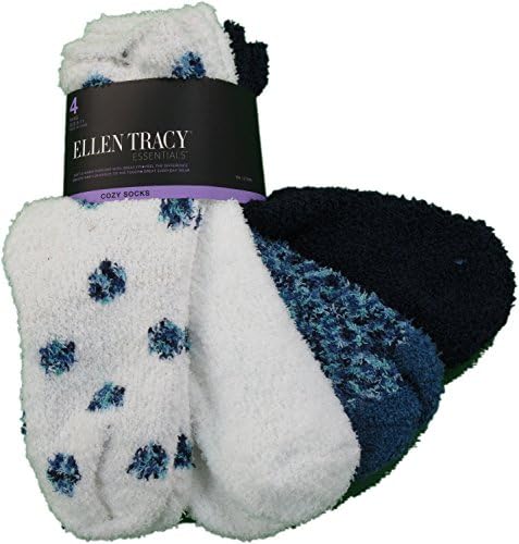 Ellen Tracy Essentials 4-Pairs Ladies Cozy Socks Blue &amp; White